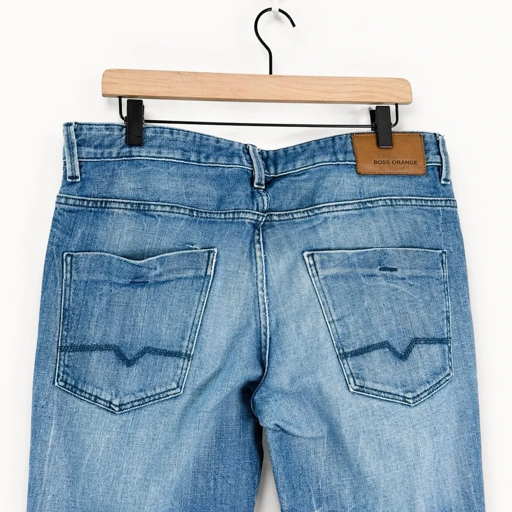 Hugo Boss Orange Mens Jeans 35x32 Blue Straight‎ Slim Medium Wash Denim